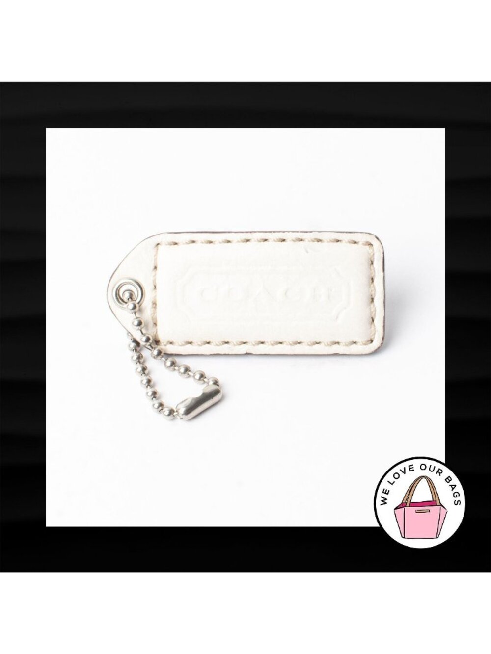 2" Medium COACH WHITE LEATHER KEY FOB BAG CHARM